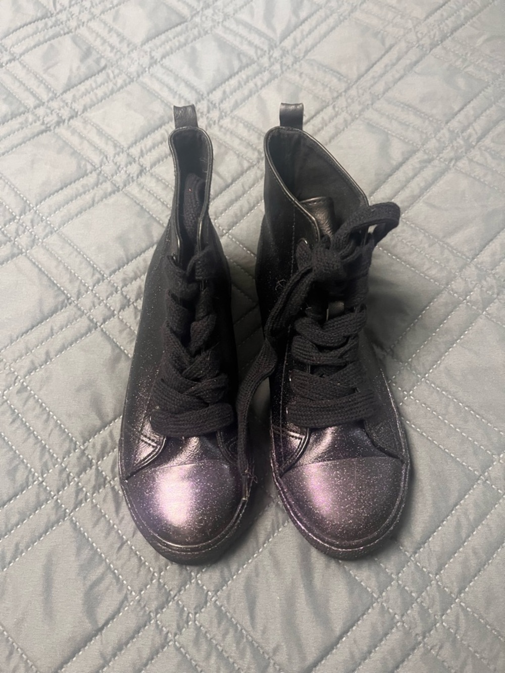 Black Glitter High-Top Girls Sneakers - Size 3